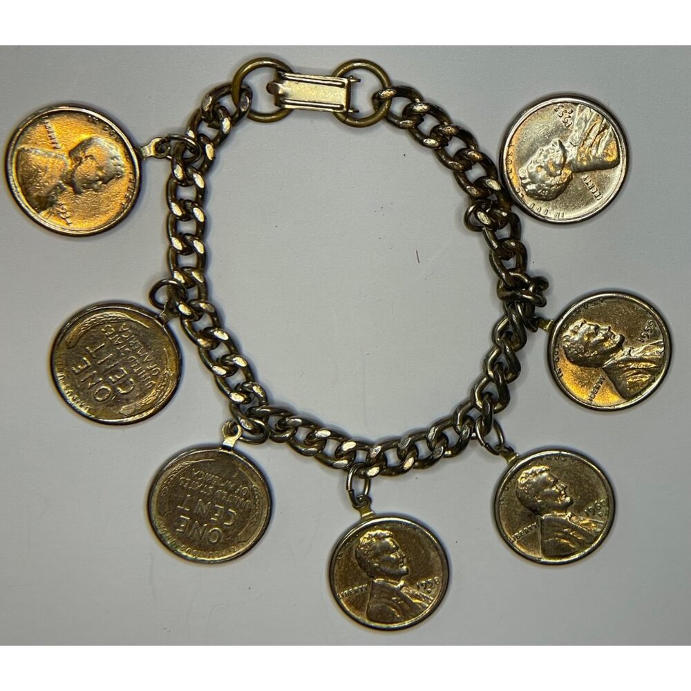 Vintage Penny‎ Coin Charm Bracelet Silver